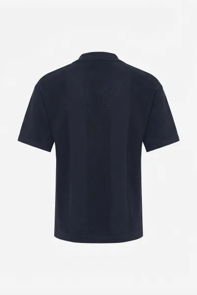 Gebreide Buttonless Polo | Donkerblauw